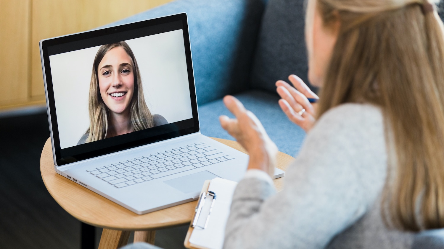 Student participating in a telelhealth session